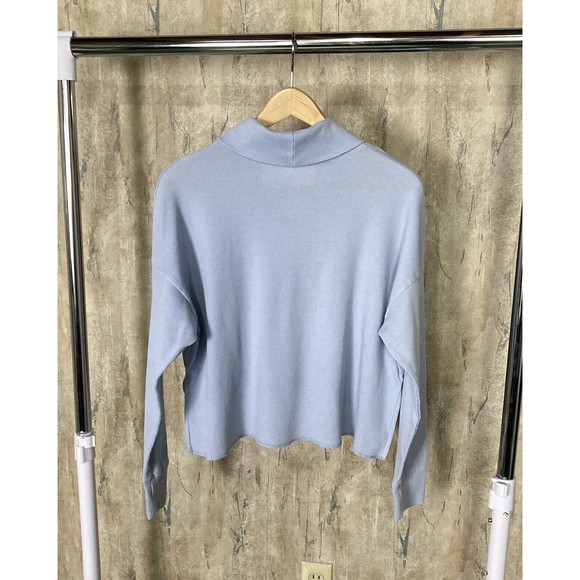 American Eagle Blue Thermal Shirt Womens Small Waffle Knit Stretch Hi Lo Winter - Picture 3 of 8